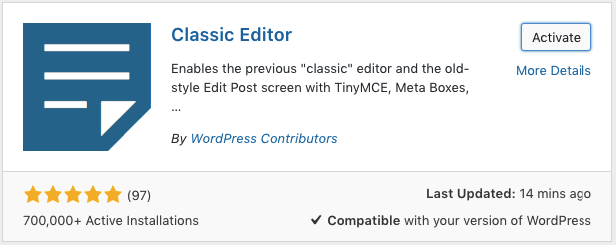 Install Classic Editor